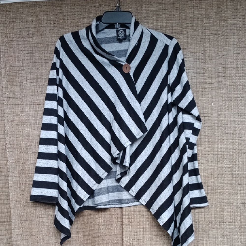 Bobeau Black and Gray Striped Open Cardigan